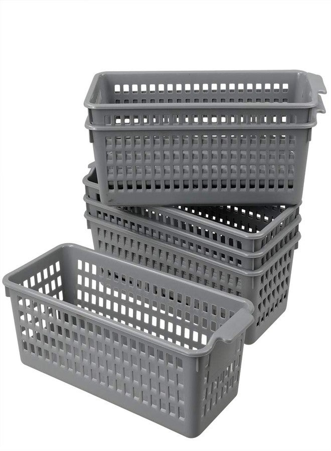 Doryh Long Plastic Basket Trays, Slim Pencil Organizer Grey, 6-Pack - Image 1
