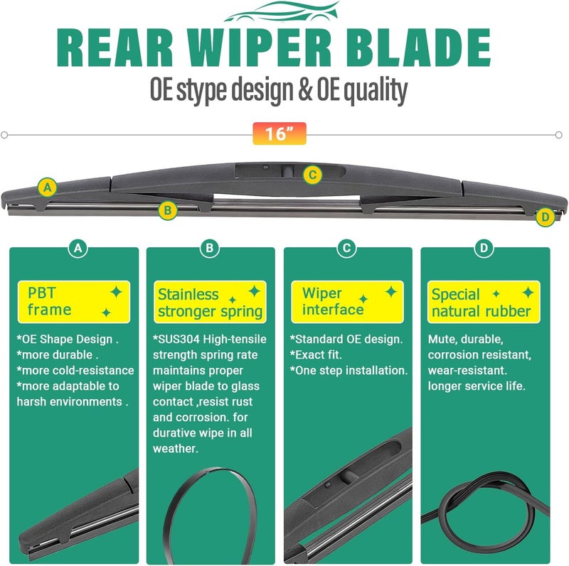 WINDSMILE 26" 24" 16" Windshield Wiper Blades Replacement for Honda Passport 2019 2020 2021 2022 2023 Premium All Weather Front Rear Wipers Set - OEM Quality (Pack of 3) - Image 4
