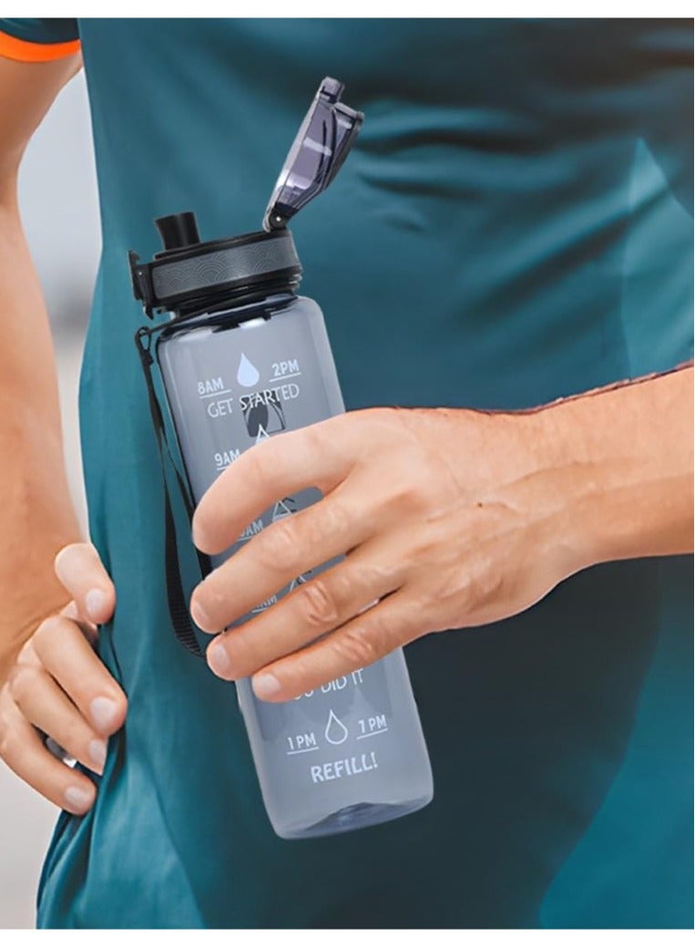 ALMUFARREJ Sport Water Bottle, 1L Large Capacity Leakproof Water Bottle Eco-friendly Portable Sports Bottles Drink Bottles with Time Marker for School Outdoor Camping Gym Sports Fitness  - Image 2