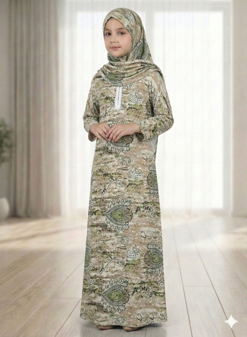 إسدال صلاة اطفال بناتى إسدال قماش مكون من قطعتين ناعم ومريح، سهل الارتداء، مقاس 8 أطفال - Image 1