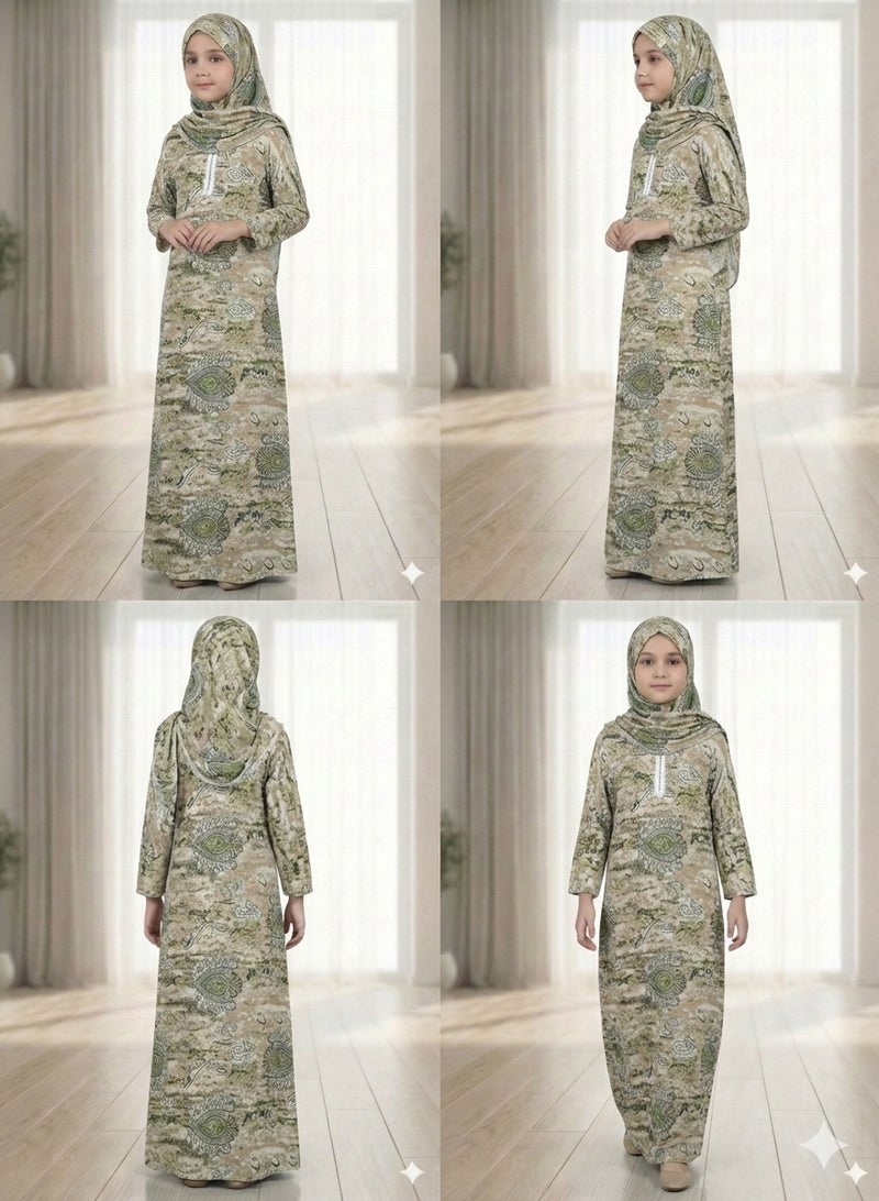 إسدال صلاة اطفال بناتى إسدال قماش مكون من قطعتين ناعم ومريح، سهل الارتداء، مقاس 8 أطفال - Image 2