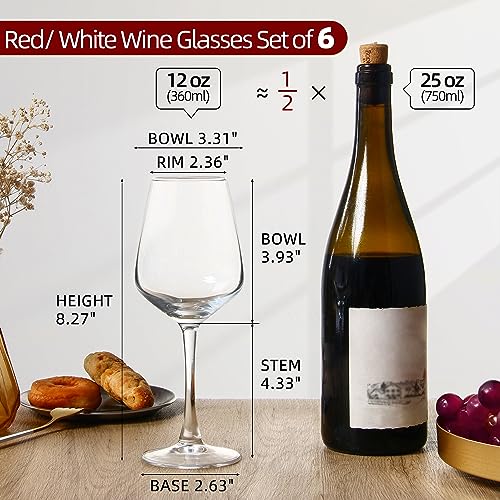 SHYRC Wine Glasses Set of 6, 12oz Clear Red/White Wine Glasses, Long Stem Glasses for Party, Wedding and Home - Image 2
