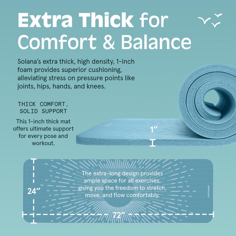 Retrospec Solana Yoga Mat 1" Thick w/Nylon Strap for Men & Women - Non Slip Exercise Mat for Home Yoga, Pilates, Stretching, Floor & Fitness Workouts, Blue Mist - Image 3