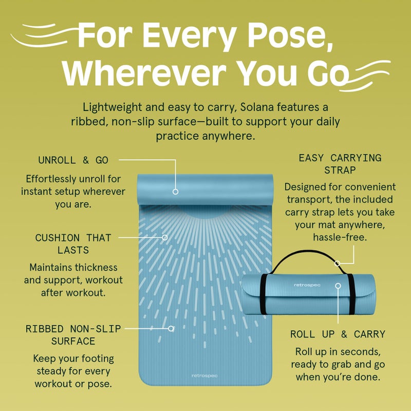 Retrospec Solana Yoga Mat 1" Thick w/Nylon Strap for Men & Women - Non Slip Exercise Mat for Home Yoga, Pilates, Stretching, Floor & Fitness Workouts, Blue Mist - Image 5