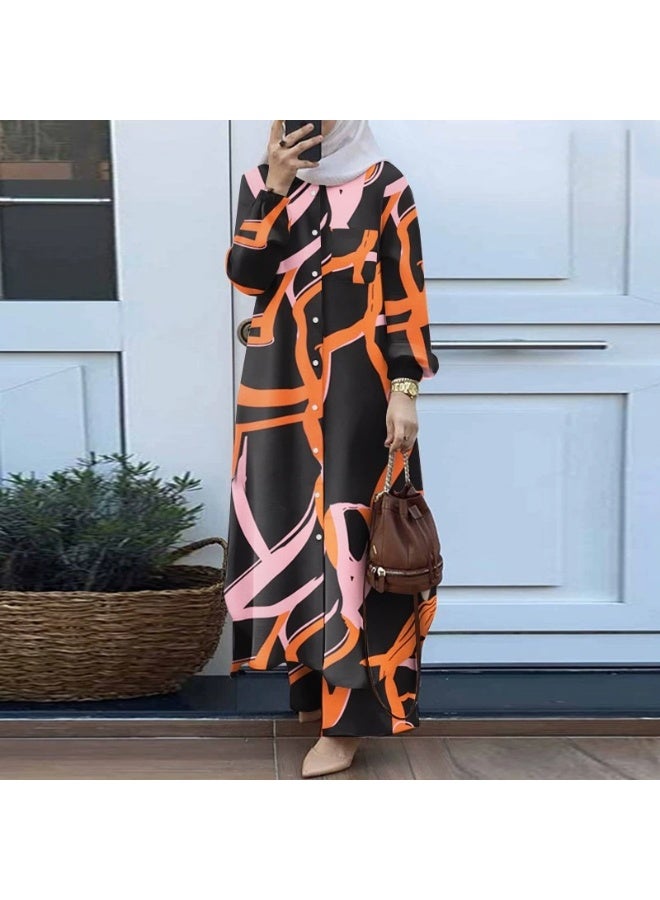 general 2 Piece Abayaa Set Women'S Daily Commuting Button Fastening Long Sleeve Shirt Top And Elastic Waist Wide Leg Pants - Image 1