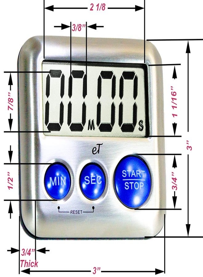 eTradewinds Elegant Digital Kitchen Timer Stainless Steel - Plumberry - Strong Magnetic Back - Kickstand - Loud Alarm - Large Display - Auto Memory - Auto Shut-Off - Model eT-24 (Plumberry) by eTradewinds - Image 4