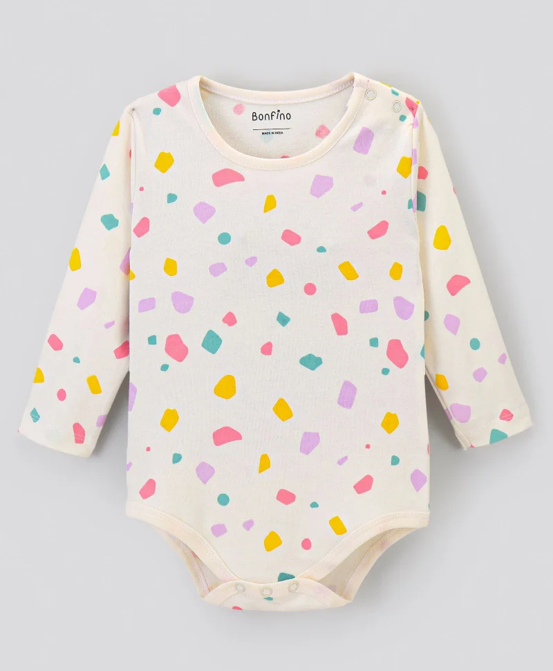 Bonfino Bonfino 100% Cotton Knit Full Sleeves Solid Colour & Butterfly Printed Onesies Pack of 3 - Ivory & Lilac