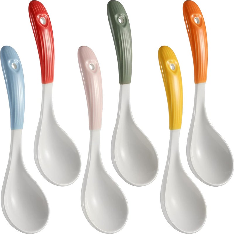 Evannt Ceramic Soup Spoons Set of 6 Asian Soup Spoon Porcelain Chinese Ramen Soup Spoons for Pho Miso Cereal Stews Wonton Dumpling (Model 1#) - Image 1