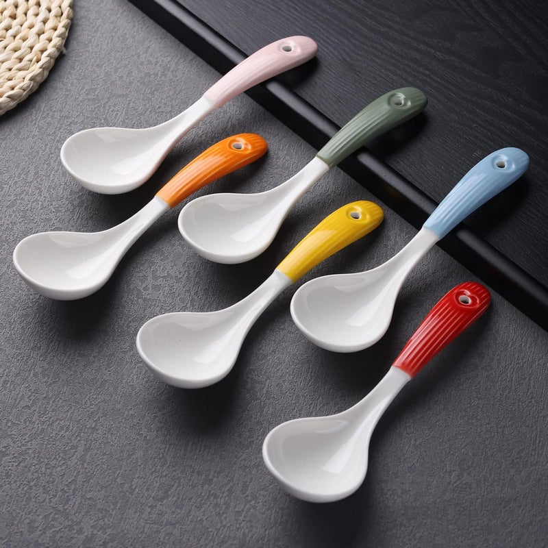 Evannt Ceramic Soup Spoons Set of 6 Asian Soup Spoon Porcelain Chinese Ramen Soup Spoons for Pho Miso Cereal Stews Wonton Dumpling (Model 1#) - Image 2