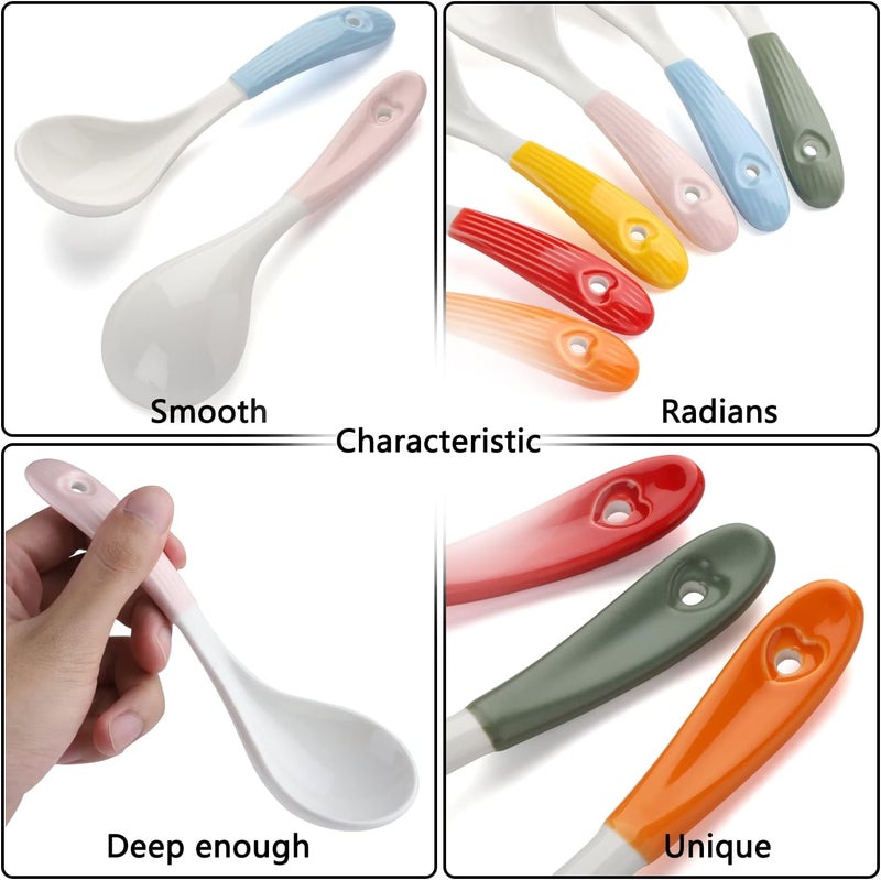 Evannt Ceramic Soup Spoons Set of 6 Asian Soup Spoon Porcelain Chinese Ramen Soup Spoons for Pho Miso Cereal Stews Wonton Dumpling (Model 1#) - Image 3