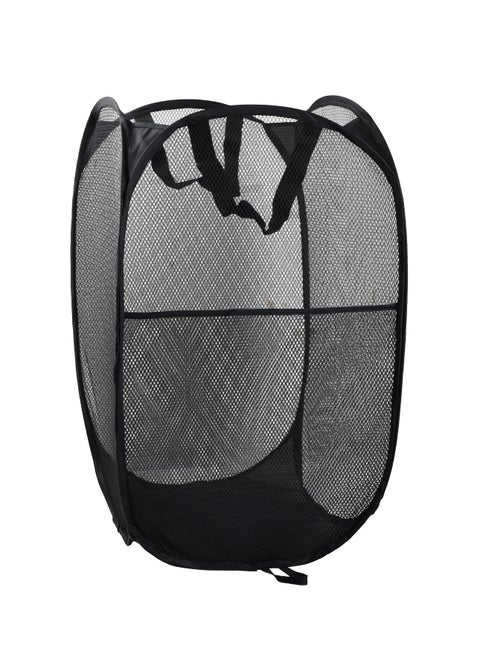 Pop-Up Laundry Basket with Handle and Side Pocket, 36x36x60 cm Foldable Mesh Storage Hamper for Clothes, Durable Polyester and Steel, Portable and Space-Saving