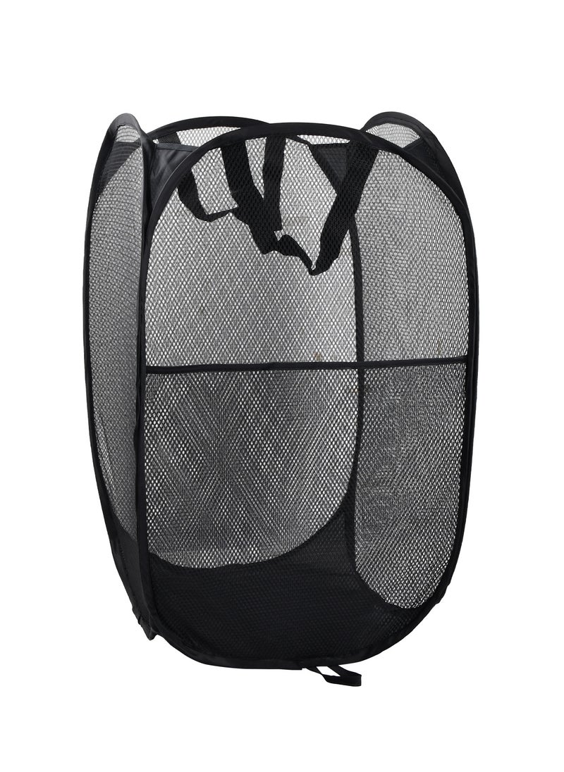 Pop-Up Laundry Basket with Handle and Side Pocket, 36x36x60 cm Foldable Mesh Storage Hamper for Clothes, Durable Polyester and Steel, Portable and Space-Saving