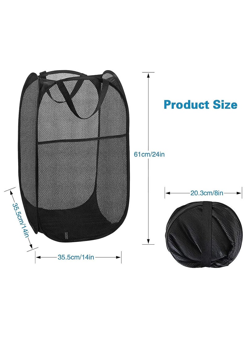Pop-Up Laundry Basket with Handle and Side Pocket, 36x36x60 cm Foldable Mesh Storage Hamper for Clothes, Durable Polyester and Steel, Portable and Space-Saving