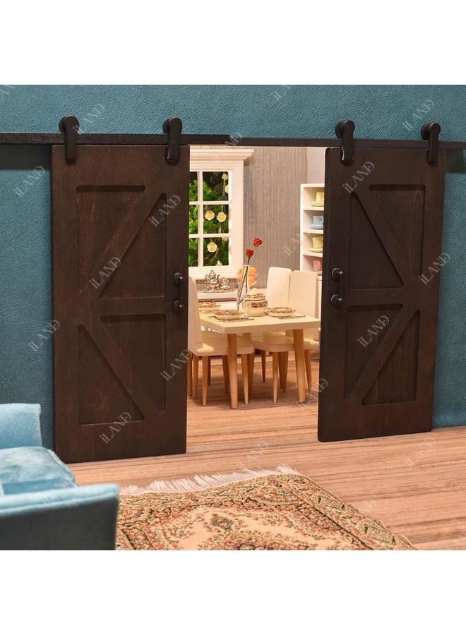 iLAND Dollhouse Accessories - Wooden Dollhouse Doors on 1:12 Scale, 2pcs Miniature Sliding Barn Doors - Image 3