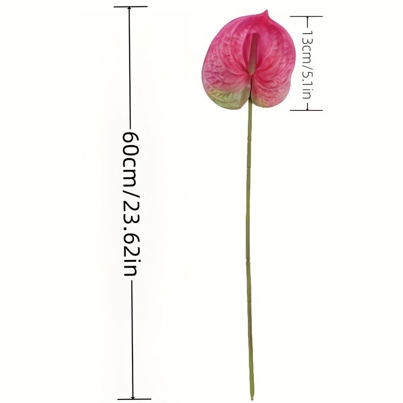 Gradient Pink Green Artificial Anthurium Flowers Fake Flamingo Lily Home Decor 6pcs - Image 3