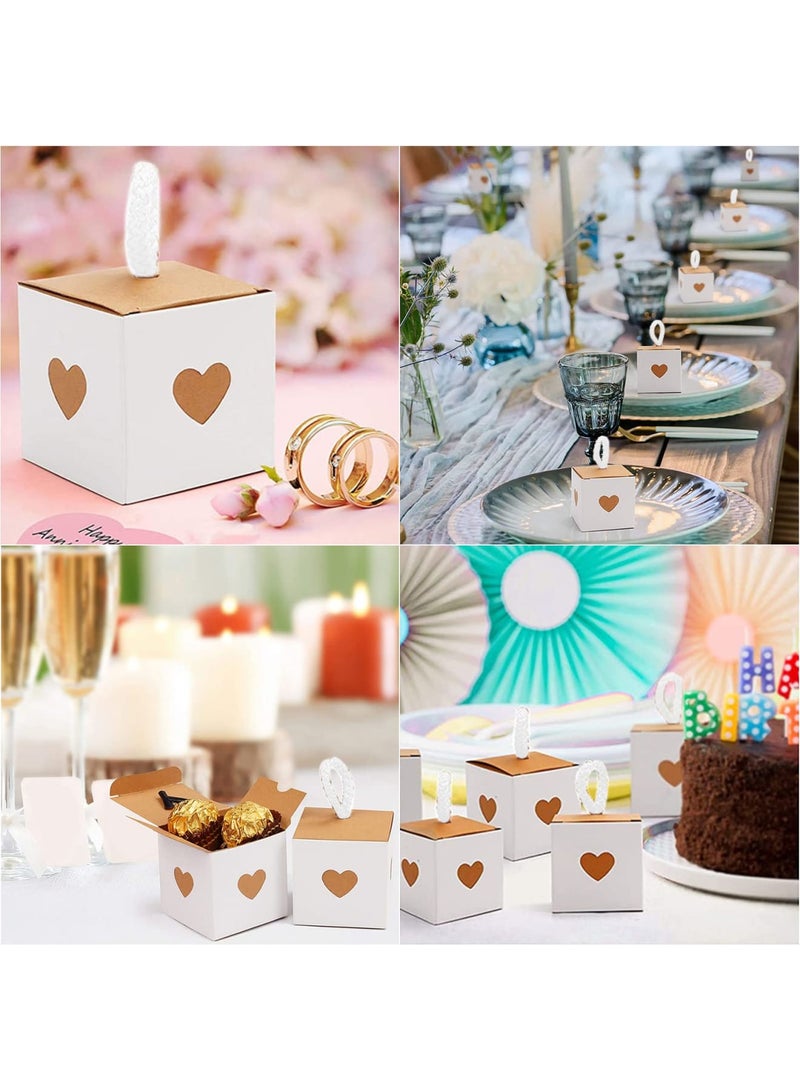 Zikra 50 Pack Mini White & Brown Heart Gift Boxes - 2 x 2 x 2 inch Wedding & Party Favor Paper Candy Kraft Boxes with Cute Twine Handles - Image 4