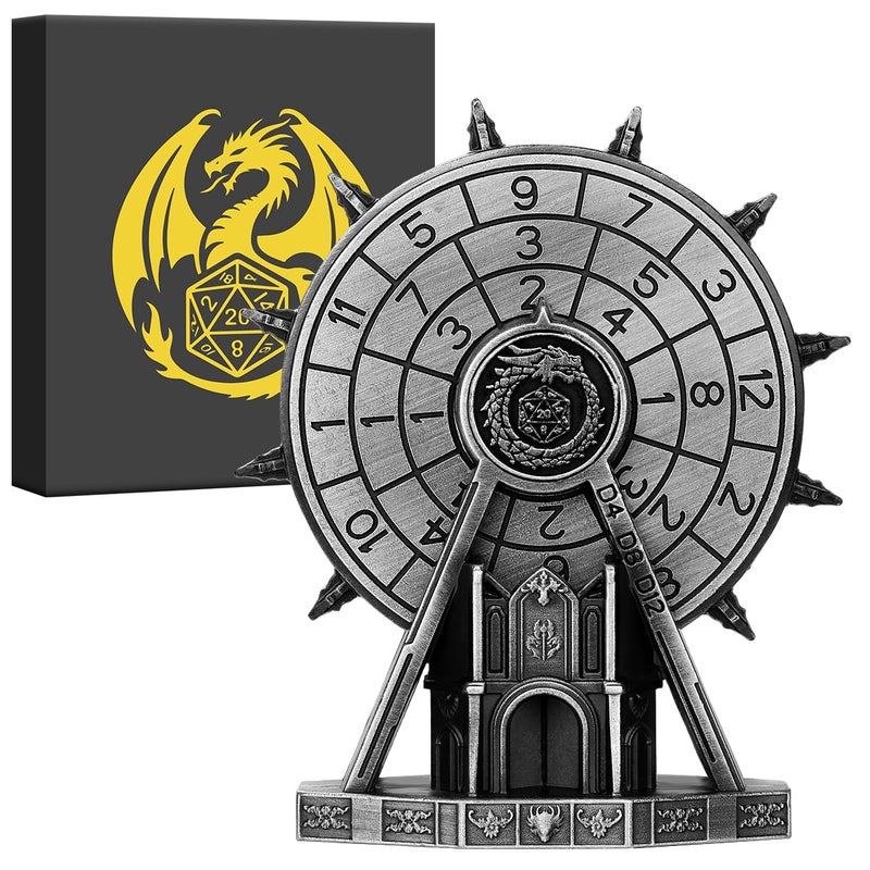 DND DADO DND Ferris Wheel Dice Spinner Metallic DD Twist Dice Roulette Spinner for DND Christmas DD Gifts with Dragon Logo Gift Box MTG Role Playing Board Game Accessories Dark Silver - Image 3