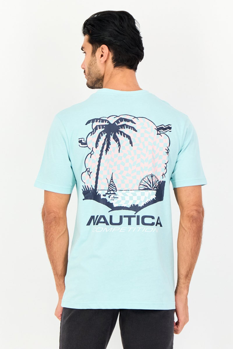 NAUTICA Men Crew Neck Short Sleeve Embroidered Logo T-Shirt, Turquoise - Image 4