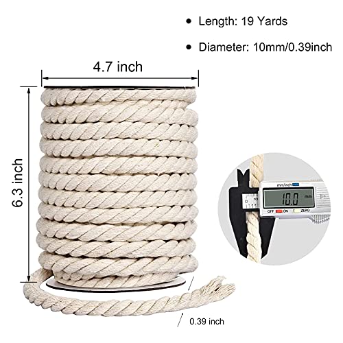 Hdviai Cotton Cord 10mm x 19Yards - Natural Unbleached Macrame Rope - 3 Strand Twisted Cotton Rope for Wall Hanging，DIY Craft Making，Plant Hangers，Knotting Decorative Projects (White) - Image 2