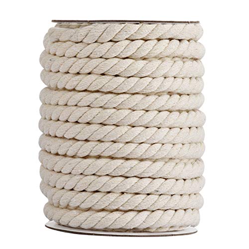 Hdviai Cotton Cord 10mm x 19Yards - Natural Unbleached Macrame Rope - 3 Strand Twisted Cotton Rope for Wall Hanging，DIY Craft Making，Plant Hangers，Knotting Decorative Projects (White) - Image 1