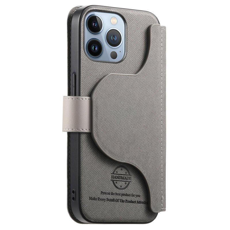 erorex For iPhone 13 Pro Max Twill Fabric MagSafe RFID Anti-theft Zipper Wallet Leather Phone Case(Grey) - Image 3