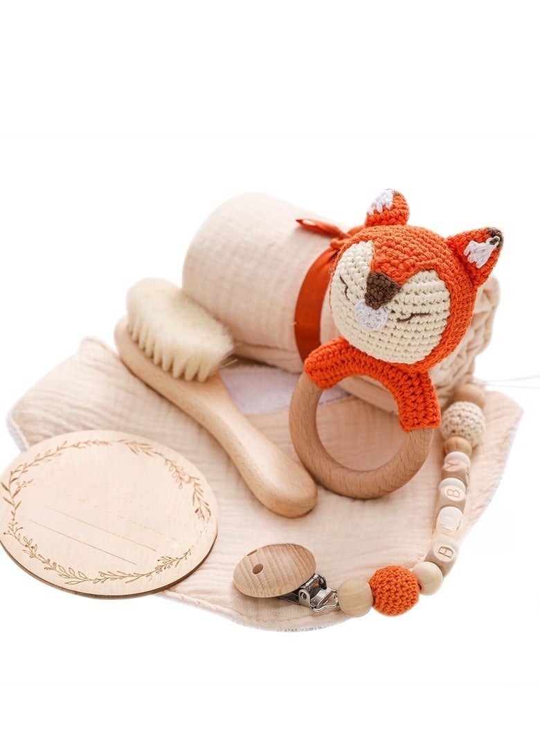 Baby Cloth Nipple Chain Set - Newborn Birth Gift Box - Bath Set - Chew Animal Bell Toy - Image 1