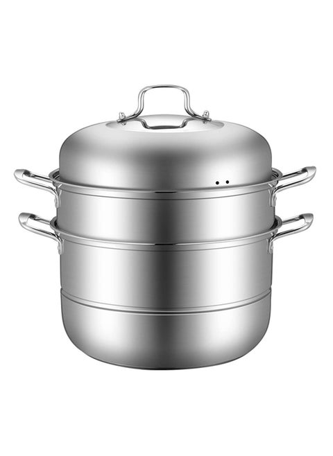 Stainless Steel Steamer,11'' Multi-Layer Cookware Pot with Handle on Both Sides,3-Tier