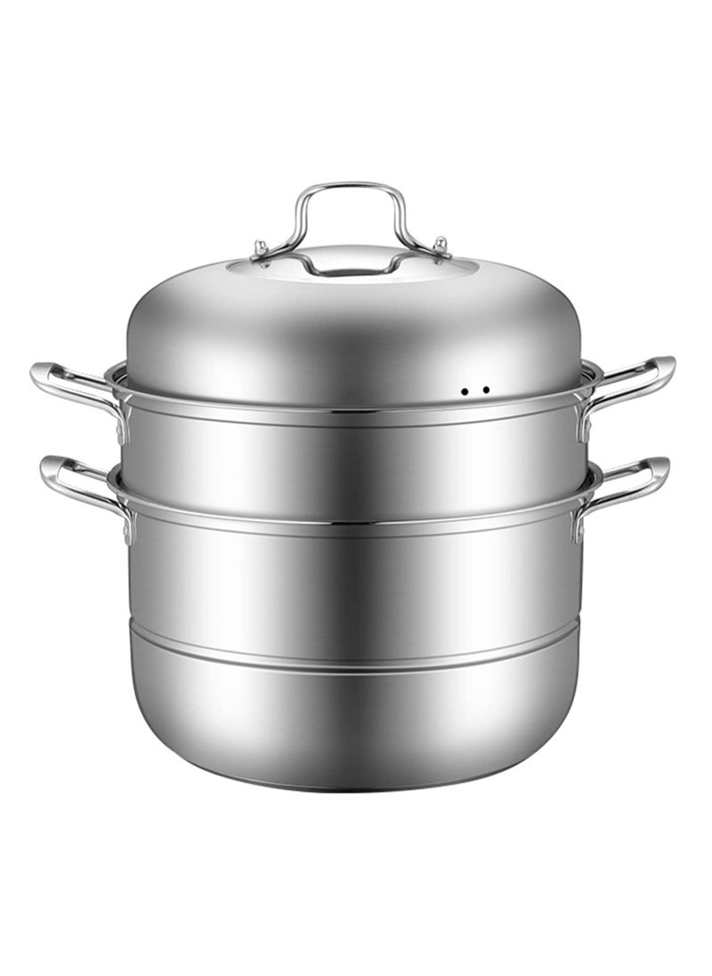 Stainless Steel Steamer,11'' Multi-Layer Cookware Pot with Handle on Both Sides,3-Tier
