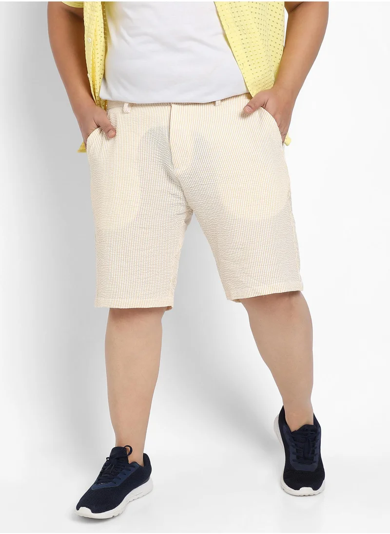 Instafab Plus Men's Yellow Seersucker Stripe Shorts