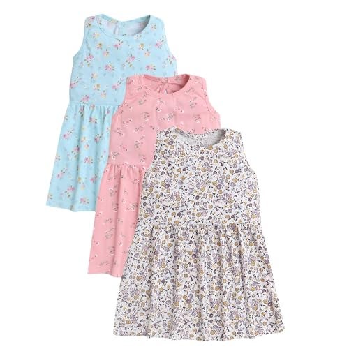 EIO Cotton Kids Floral Cloting Set (Sleevless Frock Set 1, 3-4 Years), Assorted - Image 1