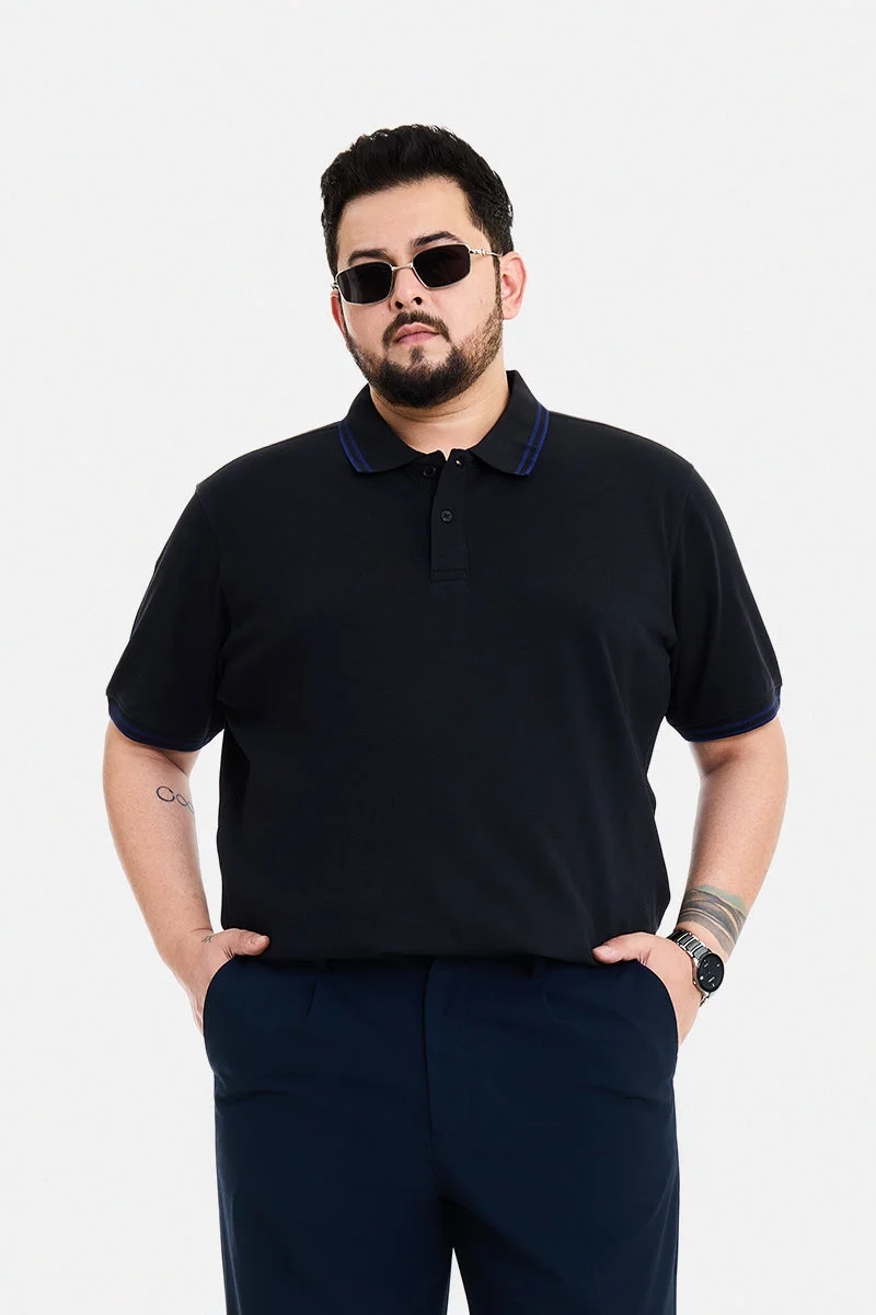 Black Solid Half Sleeve Regular Fit Casual Plus Size T-Shirt