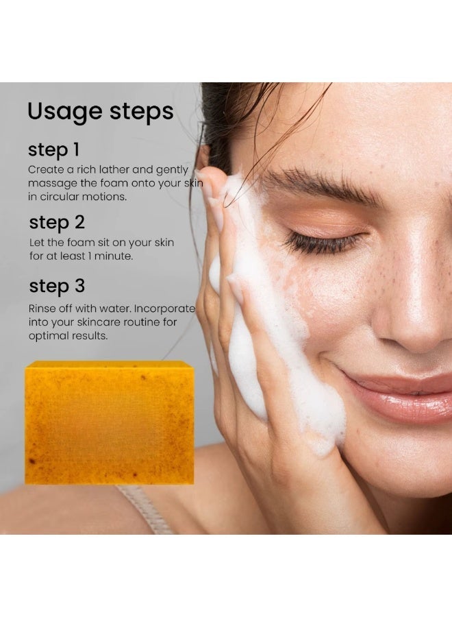 NIKITA.VIVI مجموعة صابون الكركم 2 قطعة 100 جرام × 2 للوجه والجسم صابون مقشر بالليمون والكركم وحمض الكوجيك صابون وجه يدوي مع الريتينول والكولاجين لإزالة البقع الداكنة وتنظيف عميق وتقشير المسام - Image 5