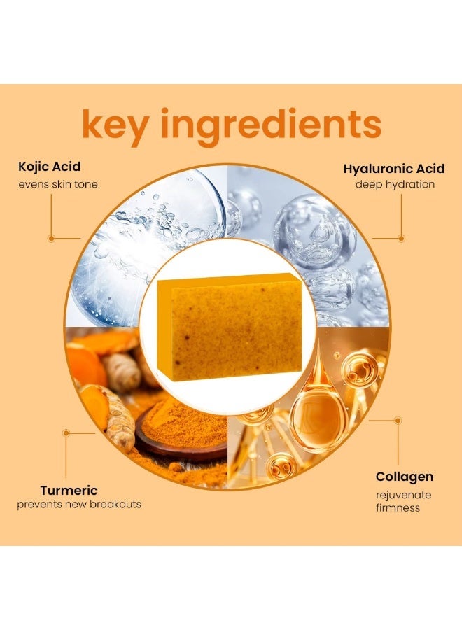 NIKITA.VIVI مجموعة صابون الكركم 2 قطعة 100 جرام × 2 للوجه والجسم صابون مقشر بالليمون والكركم وحمض الكوجيك صابون وجه يدوي مع الريتينول والكولاجين لإزالة البقع الداكنة وتنظيف عميق وتقشير المسام - Image 3