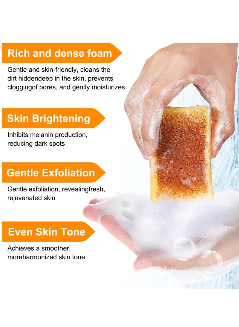 NIKITA.VIVI مجموعة صابون الكركم 2 قطعة 100 جرام × 2 للوجه والجسم صابون مقشر بالليمون والكركم وحمض الكوجيك صابون وجه يدوي مع الريتينول والكولاجين لإزالة البقع الداكنة وتنظيف عميق وتقشير المسام - Image 4