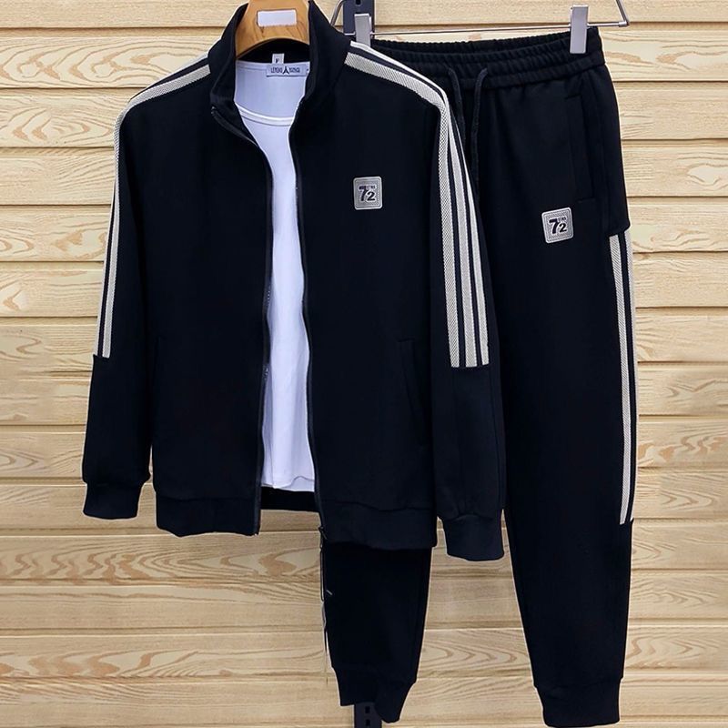 2024 Spring Autumn Mens Casual Sports Suit Jacket Pants Stand Collar Long Sleeve Pants One Whole Set China Mainland Origin Black New Suit 