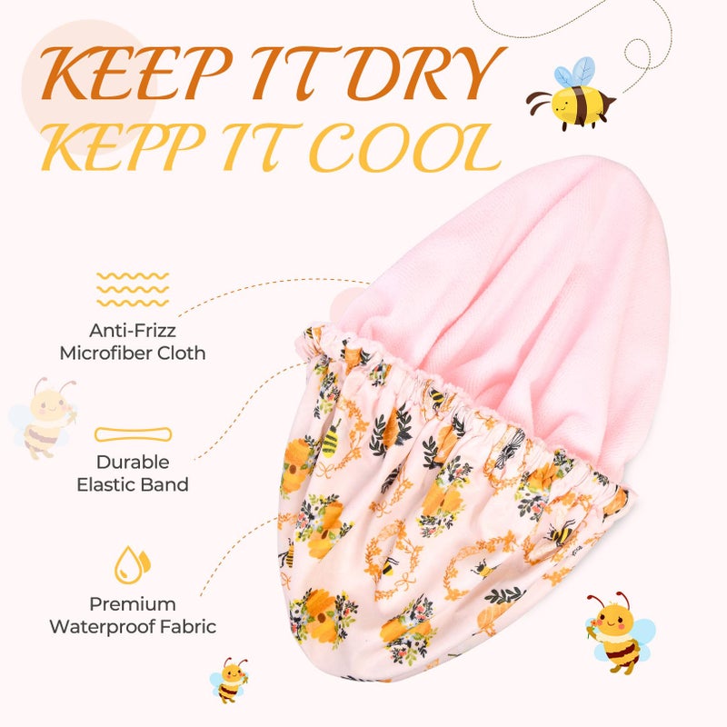 Aileam Shower Cap for Women Terry Lined Bee Bath Cap Large Reusable Waterproof Elastic Band Beekeeper Shower Caps for Long Thick Hair Soft Bath Shower Hair Caps - Image 2