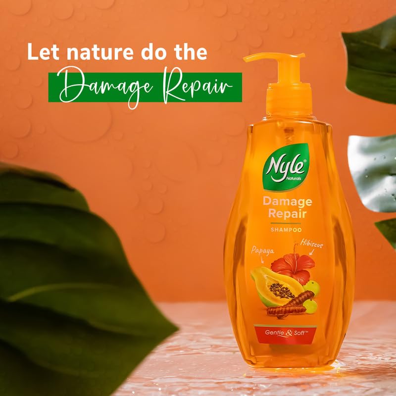 Nyle Naturals Damage Repair Shampoo 1 L Hair Repairing with Papaya Hibiscus Shikakai pH Balanced Paraben Free Gentle Soft Shampoo For Women Men - Image 3