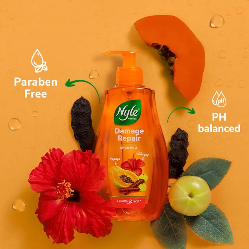 Nyle Naturals Damage Repair Shampoo 1 L Hair Repairing with Papaya Hibiscus Shikakai pH Balanced Paraben Free Gentle Soft Shampoo For Women Men - Image 4