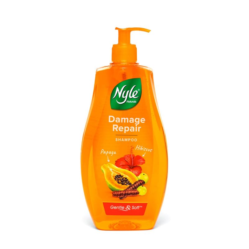 Nyle Naturals Damage Repair Shampoo 1 L Hair Repairing with Papaya Hibiscus Shikakai pH Balanced Paraben Free Gentle Soft Shampoo For Women Men - Image 1
