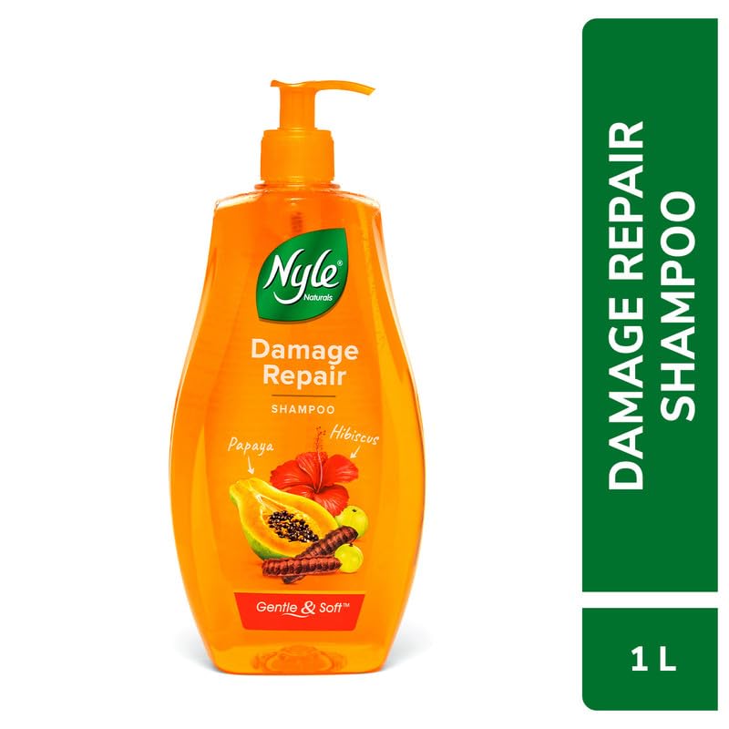 Nyle Naturals Damage Repair Shampoo 1 L Hair Repairing with Papaya Hibiscus Shikakai pH Balanced Paraben Free Gentle Soft Shampoo For Women Men - Image 2