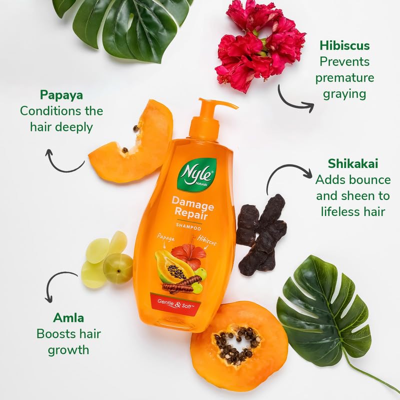 Nyle Naturals Damage Repair Shampoo 1 L Hair Repairing with Papaya Hibiscus Shikakai pH Balanced Paraben Free Gentle Soft Shampoo For Women Men - Image 5