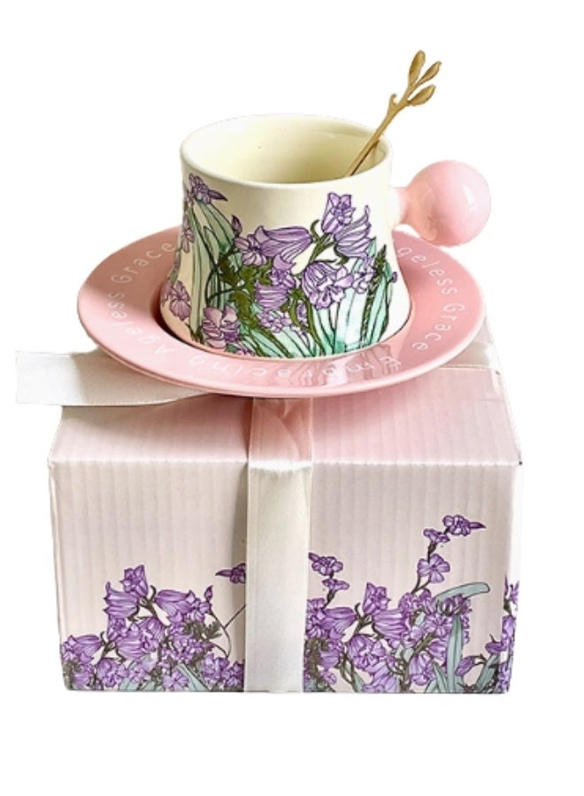 Generic Brand Retro High-End Coffee Cup And Pink Saucer Ceramic Mug Set - Image 1