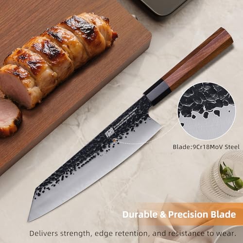 FINDKING Dynasty Series Japanese Kiritsuke Knife, Multi-Purpose Gyuto Chef knife, 9Cr18MoV High Carbon Steel Blade, African Rosewood Octagonal Handle, for Meat, Fruits, Vegetables,9 Inches - Image 2