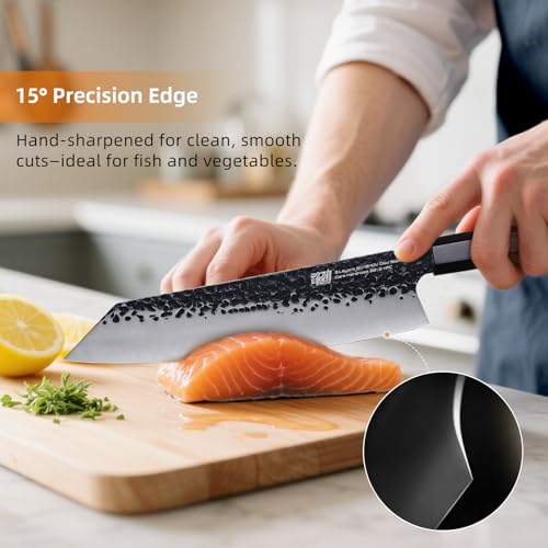 FINDKING Dynasty Series Japanese Kiritsuke Knife, Multi-Purpose Gyuto Chef knife, 9Cr18MoV High Carbon Steel Blade, African Rosewood Octagonal Handle, for Meat, Fruits, Vegetables,9 Inches - Image 5