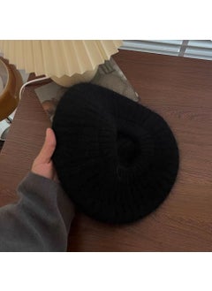 Knitted Wool Beret Cap Women Casual Winter Thick Korean Black (rabbit fur material will shed slightly, please don’t take pictures if you mind)