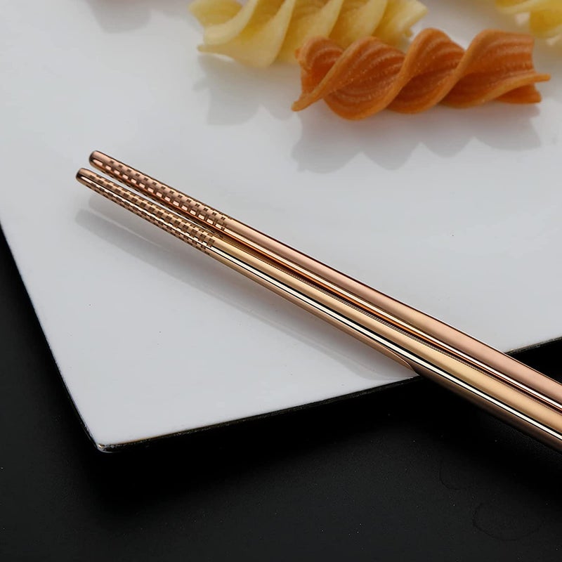 KITOME Portable Utensils Kit – 8 Pieces Travel Cutlery Set with Case, Knife, Fork, Spoon, Chopsticks, Straws & Cleaning Brush, Reusable Stainless Steel Flatware for Camping, Office (Rose Gold) - Image 4