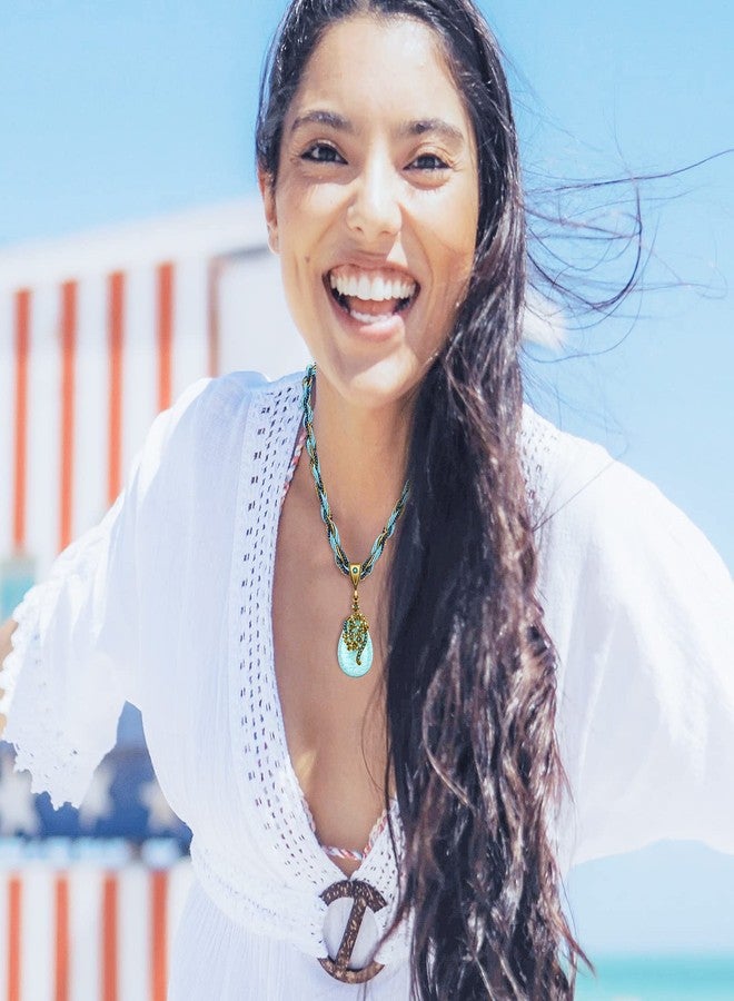 MTLEE 4 Pieces Bohemian Turquoise Necklaces for Women Retro Vintage Pendant Twist Woven Rope Jewelry Gifts Rhinestone Boho Collar Necklaces Bulk for Spring Easter Holiday Supplies - Image 5