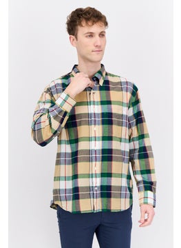GANT Men Relaxed Fit Plaid Long Sleeves Casual Shirt, Beige Combo  - Image 1