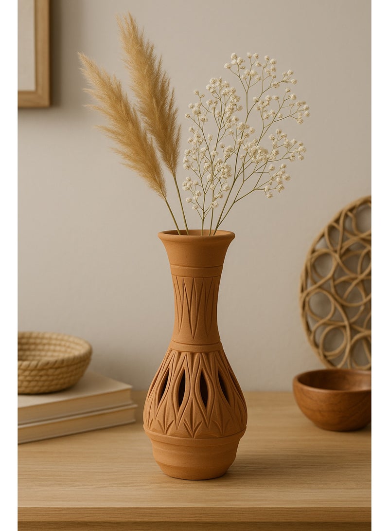 bilutih Tall Terracotta Decorative Vase with Cutout Pattern – Boho / Rustic Home Décor Vase – Ideal for Dried Flowers & Artificial Stems – Perfect for Living Room, Entryway & Shelves - Image 1