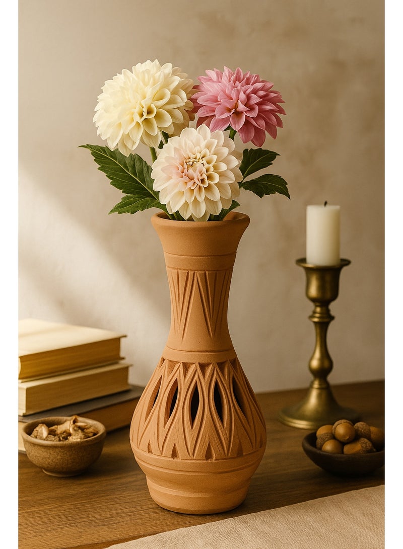 bilutih Tall Terracotta Decorative Vase with Cutout Pattern – Boho / Rustic Home Décor Vase – Ideal for Dried Flowers & Artificial Stems – Perfect for Living Room, Entryway & Shelves - Image 2